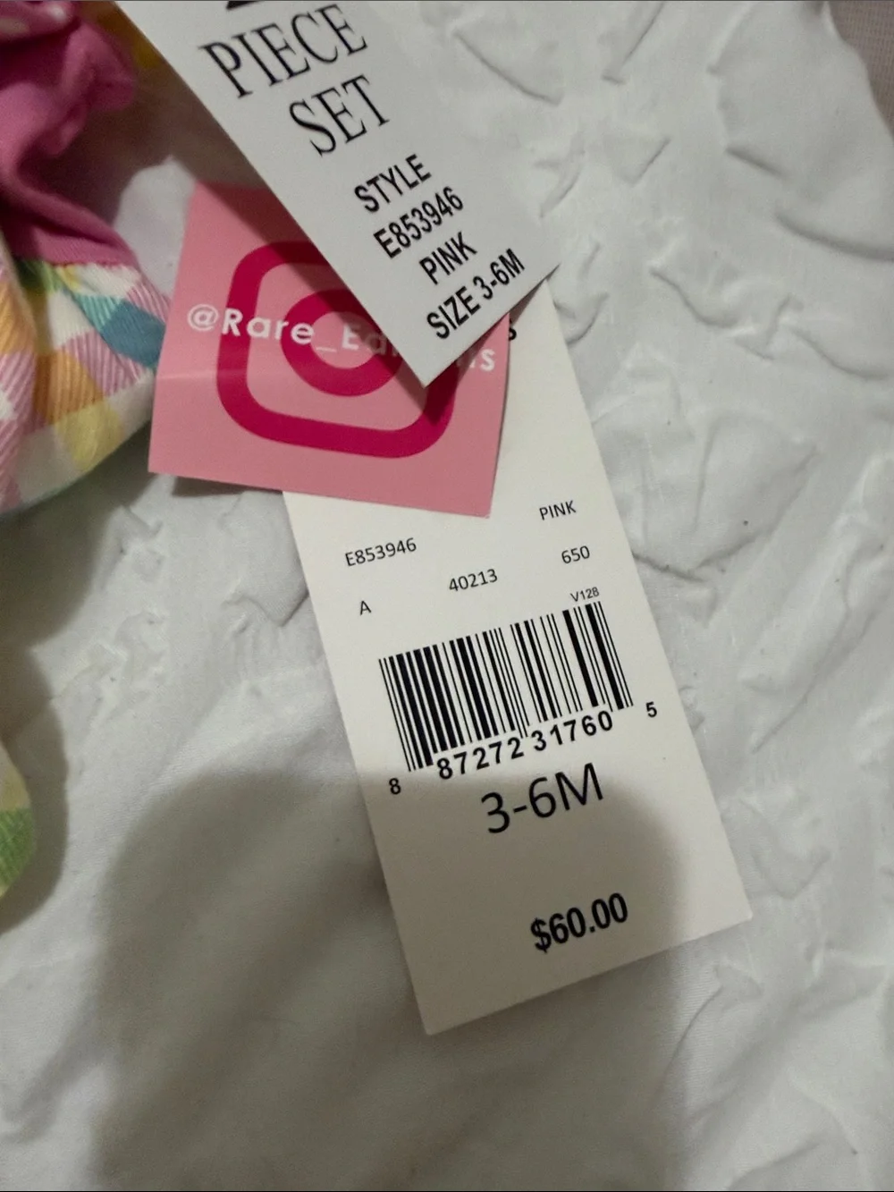 Rare Editions Pink Bunny Plaid Dress & Polka Dot Pants Set